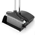 Broom with Dustpan Combo Set 54” Long Handle Household Dust Pan for Home Office Kitchen Cleaning （Black & Grey）