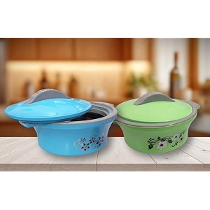brop stainless steel thermoware casserole of size 2l for keeping food hot with easy to carry handle and puf insulation in elegant steel finish roti bowl-2000ml roti bowl-2500ml-greenskyblue
