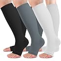 bropite Open Toe Compression Socks for Women，3 Pairs Toless Knee-High Socks