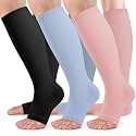 bropite Open Toe Compression Socks for Women，3 Pairs Toless Knee-High Socks