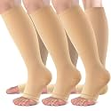 bropite Open Toe Compression Socks for Women，3 Pairs Toless Knee-High Socks