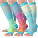 bropite Open Toe Compression Socks for Women，3 Pairs Toless Knee-High Socks