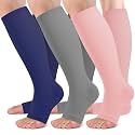 bropite Open Toe Compression Socks for Women，3 Pairs Toless Knee-High Socks