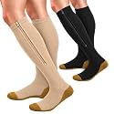 bropite Zipper Close Toe Compression Socks for Women and Men 2 Pairs Knee high 15-20mmHg for Walking Running Nurses Pregnancy