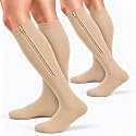 bropite Zipper Close Toe Compression Socks for Women and Men 2 Pairs Knee high 15-20mmHg for Walking Running Nurses Pregnancy