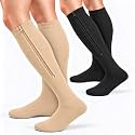 bropite Zipper Close Toe Compression Socks for Women and Men 2 Pairs Knee high 15-20mmHg for Walking Running Nurses Pregnancy