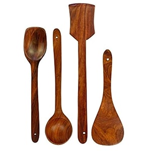 bros moon durable n bio friendly set of 4 wooden sheesham cooking utensil set non-stick kitchen tool wooden cooking spoons and spatulas