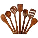 Bros Moon Cooking Handicrafts Wooden Serving and Cooking Spoons Wood Brown Spoons Kitchen Utensil (Dalbergia Wood, Set of 7)