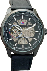 brosa premium luxury mens automatic skeleton watchgold tone casebrown leather strap analog watch  - for men th-01