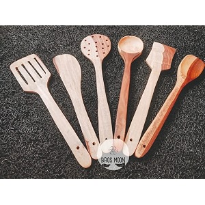 brosmoon 5pcs premium solid dalbergia wooden soup spoons -smooth finish sturdy 11-inch spoon for nonstick cookware wooden spoons for cooking stirring sipping soupy food