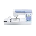Brother PE900 Embroidery Machine, Wireless LAN Connected, 193 Built-in Designs, 5" x 7" Hoop Area, Large 3.7" LCD Touchscreen, USB Port, 13 Font Styles, White