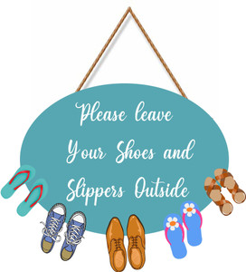 brothers creation please leave your shoes and sliiper outside wooden shoes hanging for home door 21 cm x 31 cm multicolor
