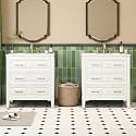 BROVAVE 60" Carved Solid Wood Lavatory Vanity Set, Bathrooms Cabinet of Sink with Pre-drilled 3-Hole, Bathroom Cabinet with 3 Drawers for Bathroom Organization, White