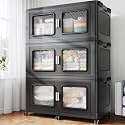 BROVIEW 900 Qt Extra Large Stackable Storage Bin with Lids, 3 Pack Black