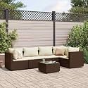 Brown 6-Piece Patio Lounge Set with Cushions, Adjustable Feet, Modern PE Rattan Furniture, Durable Outdoor Seating for Garden and Terrace