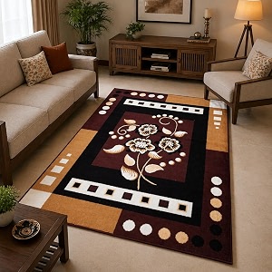 brown area rug 5x7 feet - multi color floral living room carpet  anti-slip bedroom floor rug