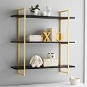 Brown Art SHOPPEE 3 Tier Metal & Engineered Wood Home Floating Shelves for Wall Décor Storage, Wall Shelf, Wall Mounted Shelf for Bedroom, Living Room, Bathroom, Kitchen, Shelves (Gold & Black)