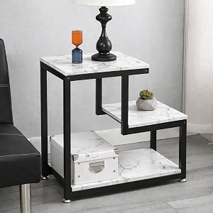 brown art shoppee 3-tier sofa side table nightstand with storage shelf sturdy metal frame ladder-shaped chair side table tabletop storage shelf for living room or bedroom black amp white