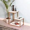 Brown Art SHOPPEE 3-Tier Sofa Side Table, Nightstand with Storage Shelf, Sturdy Metal Frame, Ladder-Shaped Chair Side Table, Tabletop Storage Shelf for Living Room or Bedroom (Gold &amp; White)