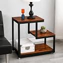 Brown Art SHOPPEE 3-Tier Sofa Side Table, Nightstands with Storage Shelf, Sturdy Metal Frame, Ladder-Shaped Chair Side Table, Tabletop Storage Shelf for Living Room or Bedroom (Black &amp; Brown)