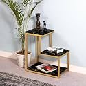 Brown Art SHOPPEE 3-Tier Sofa Side Table, Nightstand with Storage Shelf, Sturdy Metal Frame, Ladder-Shaped Chair Side Table, Tabletop Storage Shelf for Living Room or Bedroom (Gold &amp; Black)