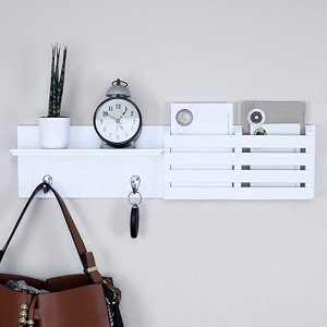 brown art shoppee mobile stand mail and key holder for wall wood coat rack mail sorter organizer with 2 metal key hooks for entryway mudroom kitchen office white