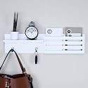 Brown Art Shoppee Mobile Stand Mail and Key Holder for Wall, Wood Coat Rack, Mail Sorter Organizer with 2 Metal Key Hooks for Entryway, Mudroom, Kitchen, Office (White)