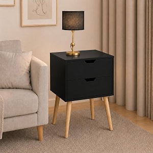 brown art shoppee 2-drawer end side table with drawer and solid wood legs bedside table for bedrooms mid-century modern drawer storage cabinet for bedroom amp furniture black