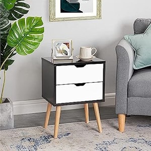 device bas with brown art shoppee 2-drawer end side table with drawer and solid wood legs bedside table for bedrooms mid-century modern drawer storage cabinet for bedroom amp furniture black amp white