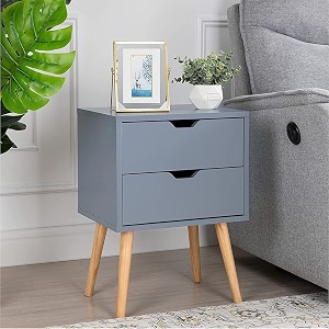 brown art shoppee 2-drawer end side table with drawer and solid wood legs bedside table for bedrooms mid-century modern drawer storage cabinet for bedroom amp furniture grey