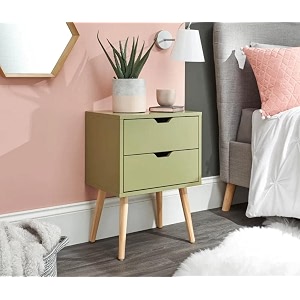 brown art shoppee 2-drawer end side table with drawer and solid wood legs bedside table for bedrooms mid-century modern drawer storage cabinet for bedroom amp furniture green