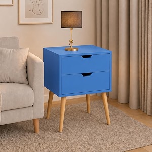 device bas with brown art shoppee 2-drawer end side table with drawer and solid wood legs bedside table for mid-century modern drawer storage cabinet for bedroom amp living room furniture blue