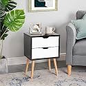 Device Bas with BROWN ART SHOPPEE 2-Drawer End Side Table With Drawer And Solid Wood Legs, Bedside Table For Bedrooms, Mid-Century Modern Drawer Storage Cabinet For Bedroom &amp; Furniture (Black &amp; White)