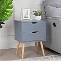 Brown Art SHOPPEE 2-Drawer End Side Table with Drawer and Solid Wood Legs, Bedside Table for Bedrooms, Mid-Century Modern Drawer Storage Cabinet for Bedroom &amp; Furniture (Grey)