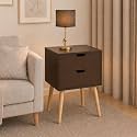 Brown Art SHOPPEE 2-Drawer End Side Table with Drawer and Solid Wood Legs, Bedside Table for Bedrooms, Mid-Century Modern Drawer Storage Cabinet for Bedroom & Furniture (Brown)