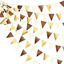 Brown Beige and Gold Party Decorations Fabric Triangle Pennant Banner Flag Bunting Garland for Boho Neutral Rustic Cowboy Western Teddy Bear Birthday Baby Shower Graduation Engagement Party Supplies