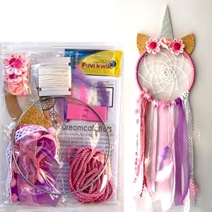 the brown box unicorn diy dreamcatcher making kit  art amp craft kit for girls 9-12 amp adults  birthday gift return gift navratri kanjakrakhi gift  complete craft set with feathers beads amp ribbons