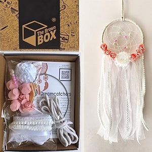 the brown box diy dream catcher making kit for kids amp adults  complete art amp craft set with ribbons beads amp flowers  screen-free creative hobby  birthday amp christmas gift return gift