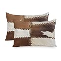 Brown Cowhide Satin Pillowcases King Size Set of 2 Cooling Cow Fur Print Silk Pillow Cases for Hair and Skin Soft Zippered Farmhouse Patchwork Western Cowboy Throw Pillow Covers for Women Men 20"x36"