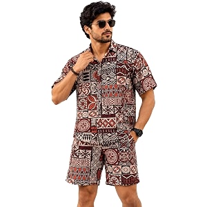 BROWN CULTURE Men Cotton Blend Printed Co-ord