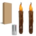 Brown Flameless Short Taper Candles, Real Wax Hand Dipped LED Battery Operated with Remote, Flickering Flame Lights for Festival Party Home Décor, 6.7 Inch Primitive Flameless Candles, 2PCS