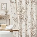 Brown Floral Linen Shower Curtain, Cottagecore French Country, 72x78
