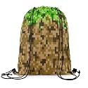 Brown Green Army Camo Drawstring Backpack 13"X16" Cartoon Gamepad Modern Water Resistant Beach Bag Square Grid String Bag for Gym Shopping Sport Yoga