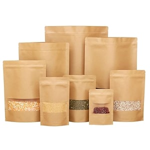 brown kraft paper zip lock stand up storage pouches  180mm260mm  750 grams  pack of 200  reusable amp airtight storage pouches with transparent rectangle window amp self sealing technology