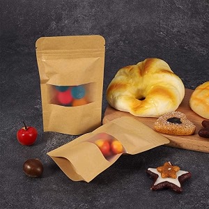brown kraft paper zip lock stand up storage pouches  260mm350mm  25 kg  pack of 15  reusable amp airtight storage pouches with transparent rectangle window amp self sealing technology