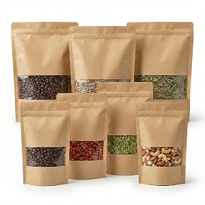 brown kraft paper zip lock stand up pouches  1522cm  450g  pack of 50