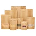 Brown Kraft Paper Zip Lock Stand Up Storage Pouches | 150mm*220mm | 500 Grams | Pack of 10 | Reusable &amp; Airtight Storage Pouches with Transparent Rectangle Window &amp; Self Sealing Technology