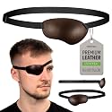 Brown Leather Eye Patch, Concave 3D Design for Adults, Adjustable Strap