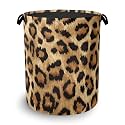 Brown Leopard Laundry Basket,Foldable with Handles Tote Bag Oxford Cloth for Bathroom Bedroom Dirty Clothes Storage Bucket 16" x 20.8"