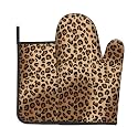 Brown Leopard Oven Mitts and Pot Holders Sets Animal Prints Oven Mitts Heat Resistant Striped Spots Kitchen Gloves Hot Pads Two Piece Set for Cooking Baking Grilling BBQ